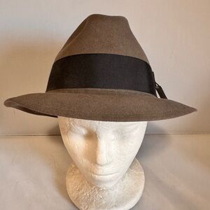 Mens Fedora Hat Gray with Feather 7 3/8 Dobbs Fifth Avenue
